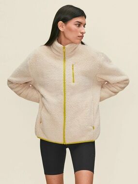 GIRLFRIEND COLLECTIVE Cozy cream full zip Off White Fleece Teddy Jacket Large